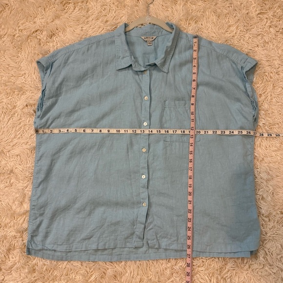 Orvis Outdoors Blue Linen Rayon Blend Cap Sleeve Collared Shirt Top SZ XXL - Picture 6 of 8